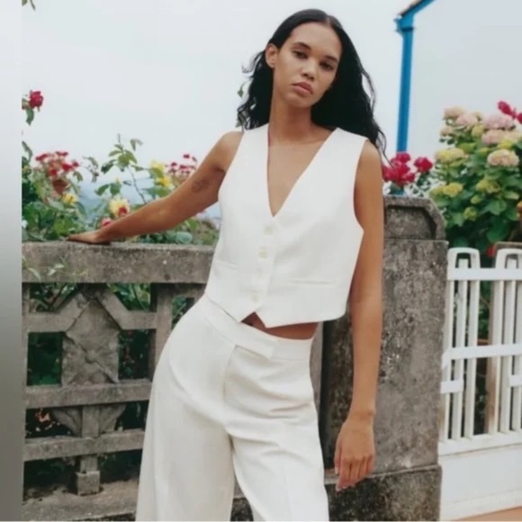 Zara Jackets & Blazers - NEW Zara Tailored Vest with Buttons Waistcoat White XS